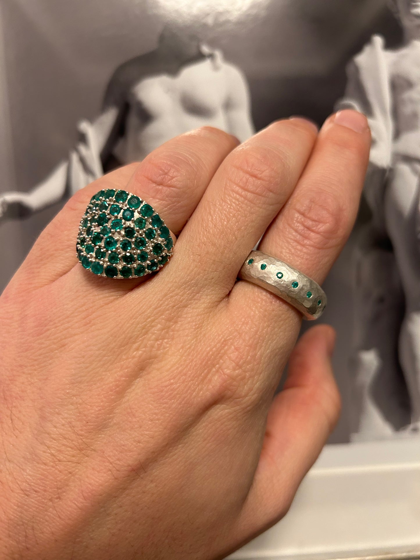 Pave Dome Ring Emerald