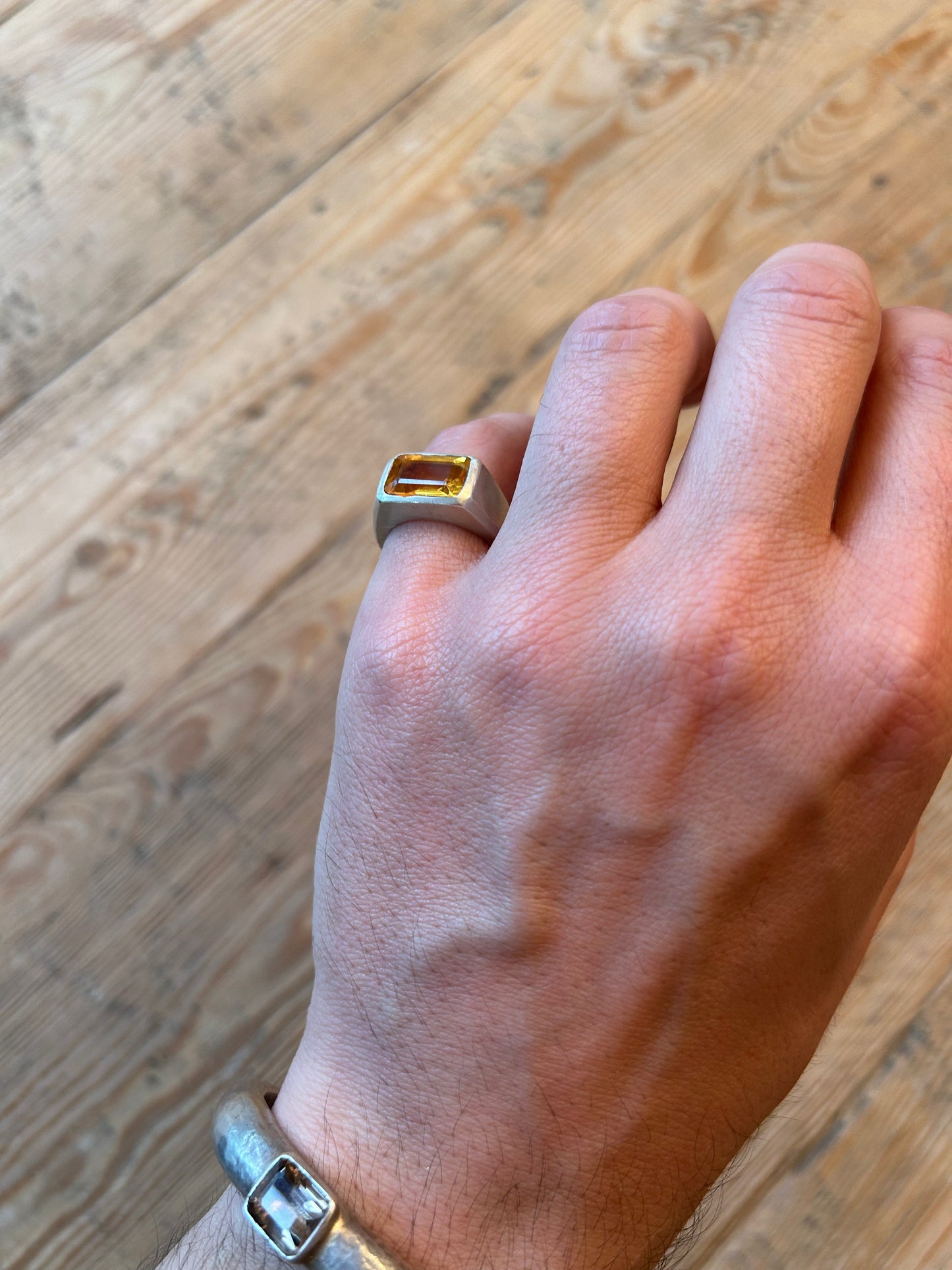 Narrow Signet Gypsy Ring - Citrine