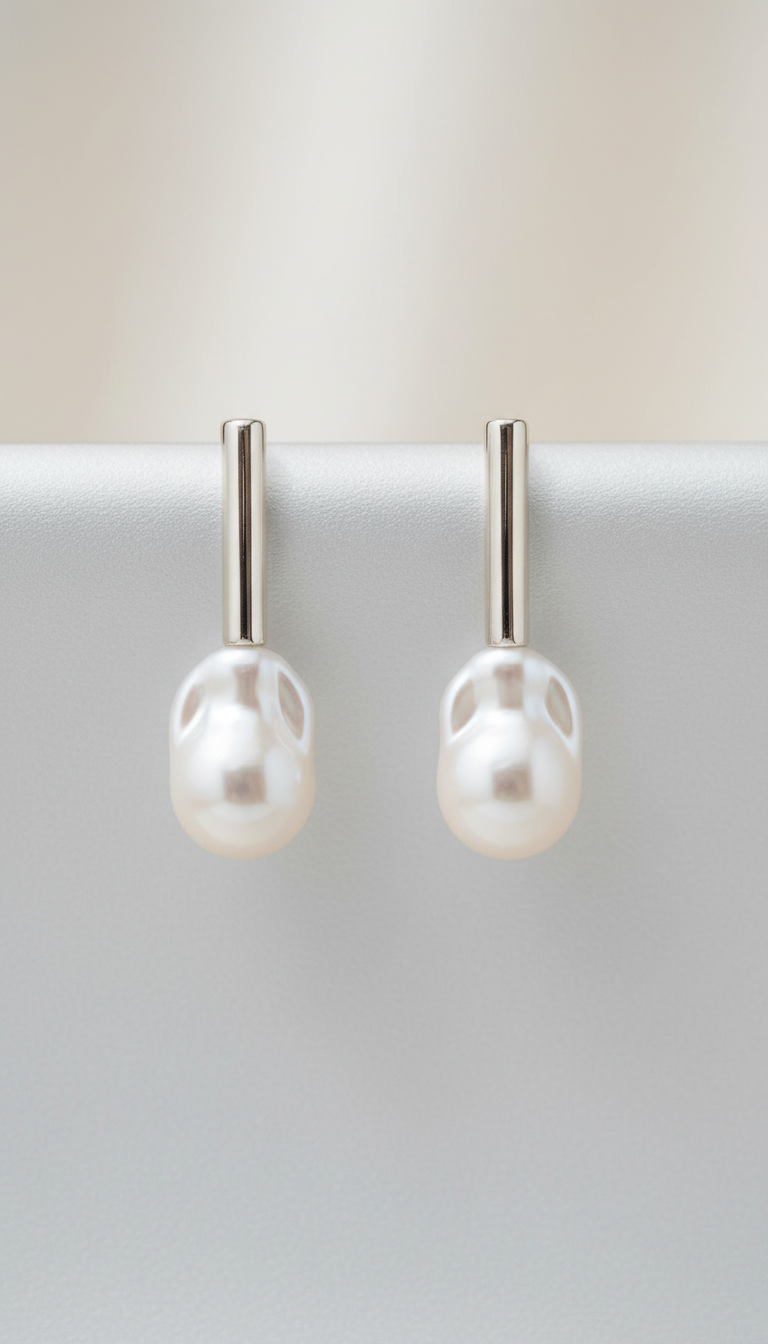 Pearl Drop Earrings with Modern Arc
