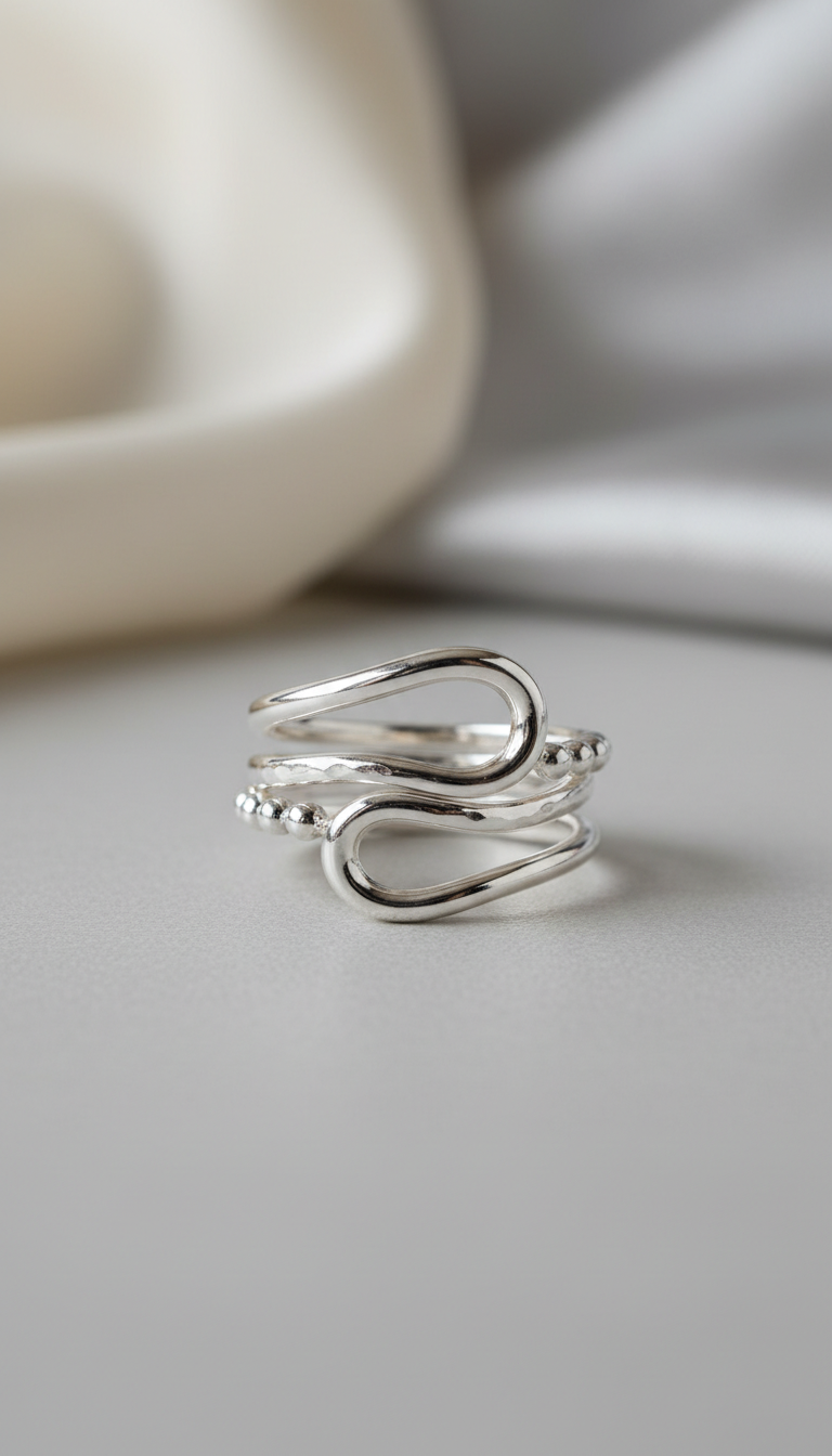 Sculpted Silver Stacking Ring Trio