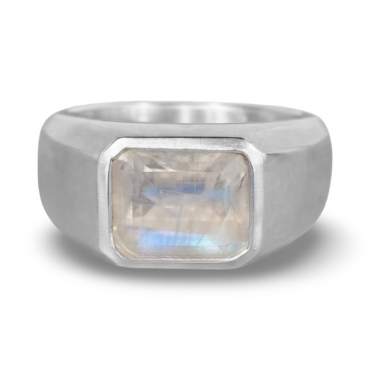 Signet Gypsy Ring- Rainbow Moonstone